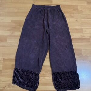URU Bombay Rayon Silk Print Pants Elastic Waist Pattern Velvet Purple One Size